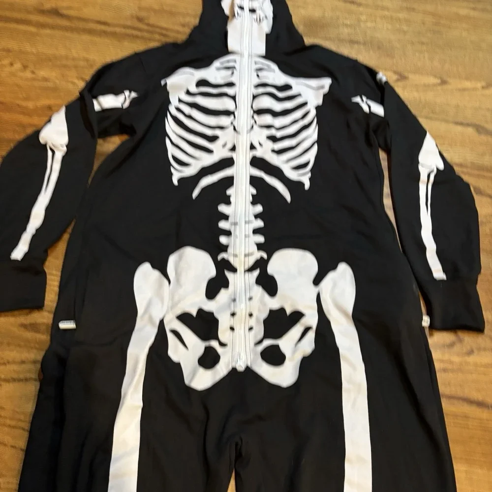 TIPSY ELVES ONE‎ PIECE ZIP UP MASK SKELETON JUMPSUIT Unisex Size XL HALLOWEEN - Picture 3 of 14